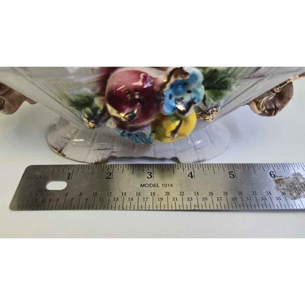 Vintage Tilso Japan Hand Painted Ceramic Planter Fruit Flowers Gold Trim Oval